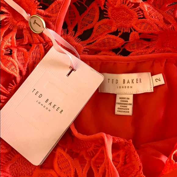 Ted Baker coral red pleated lace blouse size 2 - Picture 5 of 7